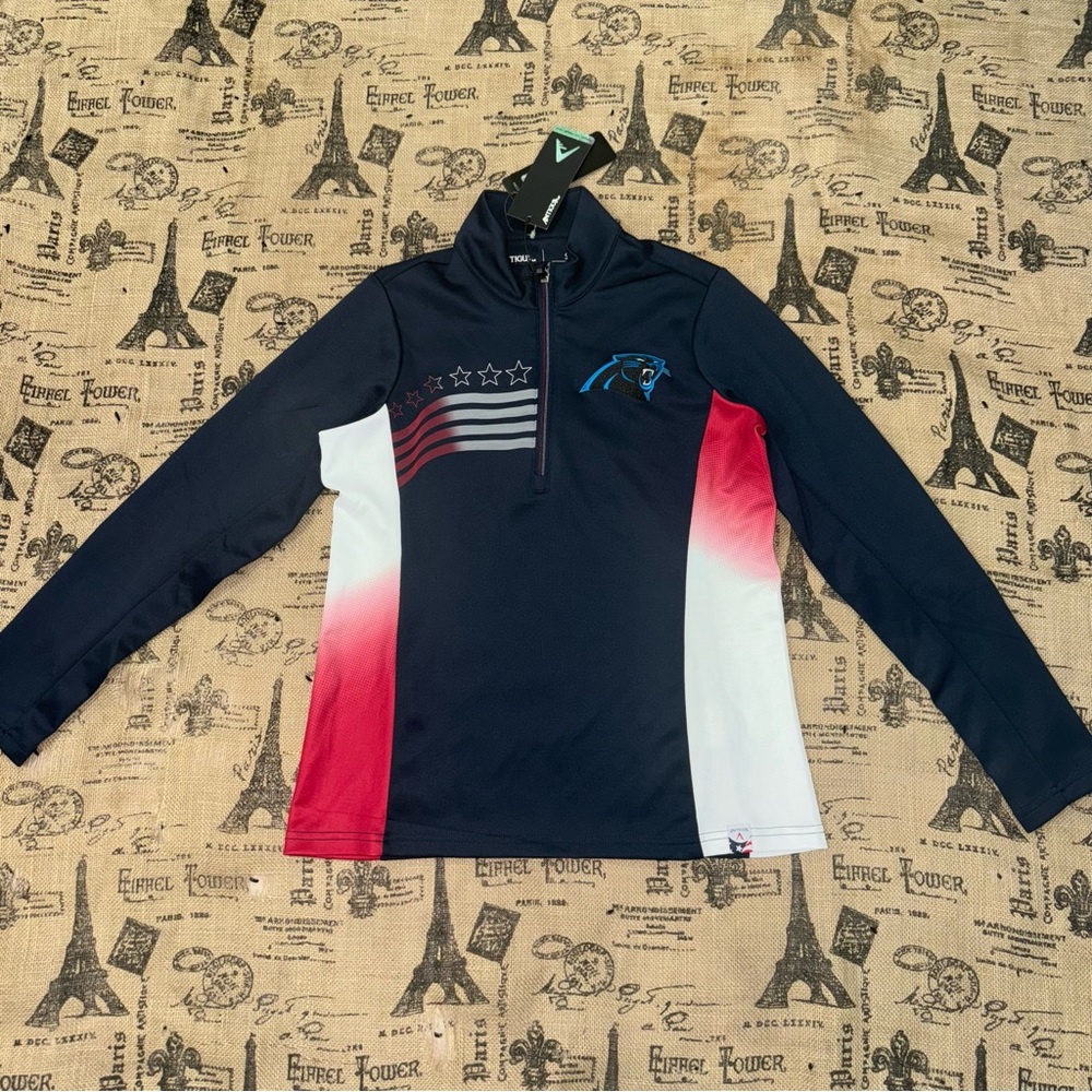 Antigua Women'S Navy/Red Carolina Panthers Liberty Quarter-Zip Pullover Jacket